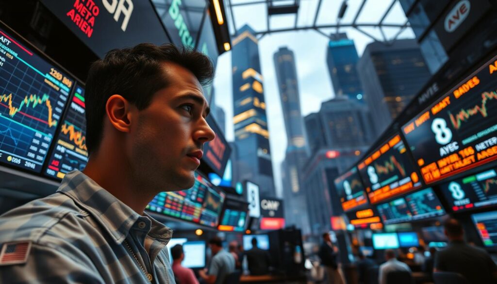 A bustling trading floor, illuminated by the glow of digital screens and the intensity of real-time news updates. In the foreground, a trader intently analyzing the latest market movements, their gaze sharp and focused. Surrounding them, a sea of dynamic charts, graphs, and data visualizations, each conveying the ebb and flow of the cryptocurrency markets. In the background, a cityscape of towering skyscrapers, reflecting the global reach and interconnectedness of the financial world. The atmosphere is one of urgency and anticipation, as the trader navigates the complex web of news, events, and algorithmic trading strategies that shape the world of cryptocurrency investing. A bustling trading floor, illuminated by the glow of digital screens and the intensity of real-time news updates. In the foreground, a trader intently analyzing the latest market movements, their gaze sharp and focused. Surrounding them, a sea of dynamic charts, graphs, and data visualizations, each conveying the ebb and flow of the cryptocurrency markets. In the background, a cityscape of towering skyscrapers, reflecting the global reach and interconnectedness of the financial world. The atmosphere is one of urgency and anticipation, as the trader navigates the complex web of news, events, and algorithmic trading strategies that shape the world of cryptocurrency investing.