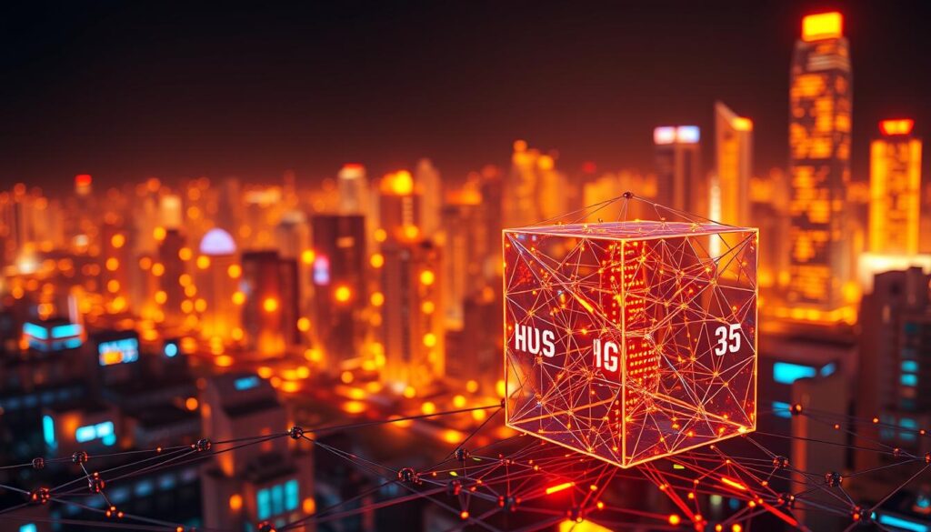 A complex, intricately detailed digital illustration of the fundamental principles of blockchain technology. In the foreground, a three-dimensional representation of a blockchain block structure, with its cryptographic hash, timestamp, and transaction data visually depicted. In the middle ground, a network of interconnected blockchain nodes, each a gleaming, futuristic polyhedron, illustrating the decentralized, peer-to-peer nature of the system. In the background, a vibrant, neon-lit cityscape, symbolizing the real-world applications and impact of this innovative technology. The scene is illuminated by a warm, diffused lighting, creating a sense of technological elegance and sophistication. The overall composition conveys the power, complexity, and transformative potential of blockchain technology. A complex, intricately detailed digital illustration of the fundamental principles of blockchain technology. In the foreground, a three-dimensional representation of a blockchain block structure, with its cryptographic hash, timestamp, and transaction data visually depicted. In the middle ground, a network of interconnected blockchain nodes, each a gleaming, futuristic polyhedron, illustrating the decentralized, peer-to-peer nature of the system. In the background, a vibrant, neon-lit cityscape, symbolizing the real-world applications and impact of this innovative technology. The scene is illuminated by a warm, diffused lighting, creating a sense of technological elegance and sophistication. The overall composition conveys the power, complexity, and transformative potential of blockchain technology.