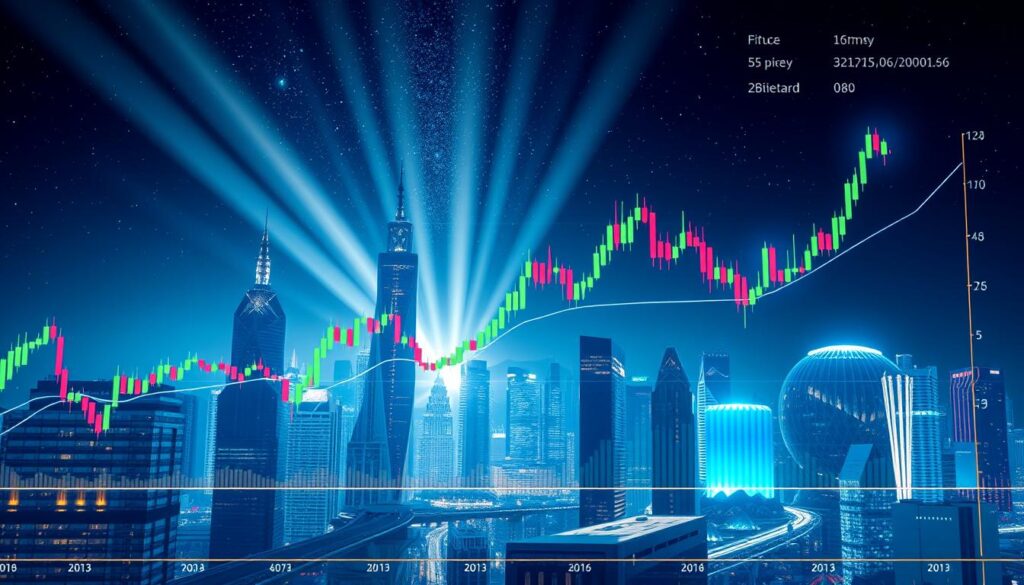 A detailed Bitcoin price chart analysis against a backdrop of a futuristic cityscape. In the foreground, a dynamic and vibrant data visualization shows the BTC/USD price movement over time, highlighting key technical indicators and trends. The midground features sleek skyscrapers and futuristic architecture, conveying a sense of technological advancement. The background showcases a starry night sky, creating a sense of depth and wonder. Lighting is crisp and high-contrast, with beams of light emanating from the city. The overall mood is one of analytical precision, financial sophistication, and technological innovation. A detailed Bitcoin price chart analysis against a backdrop of a futuristic cityscape. In the foreground, a dynamic and vibrant data visualization shows the BTC/USD price movement over time, highlighting key technical indicators and trends. The midground features sleek skyscrapers and futuristic architecture, conveying a sense of technological advancement. The background showcases a starry night sky, creating a sense of depth and wonder. Lighting is crisp and high-contrast, with beams of light emanating from the city. The overall mood is one of analytical precision, financial sophistication, and technological innovation.