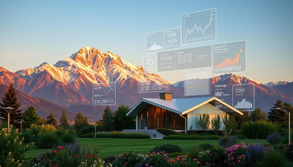 A serene landscape where the towering peaks of a majestic mountain range stand as a backdrop, their snow-capped summits glittering in the warm, golden light of the setting sun. In the foreground, a well-tended garden of lush greenery and vibrant flowers surrounds a modern, minimalist home, its sleek, angular architecture seamlessly blending with the natural surroundings. Amidst the tranquil scene, various digital displays and holographic projections hover, showcasing a diverse array of cryptocurrency data and financial planning tools, symbolizing the integration of digital assets and traditional retirement planning. The scene conveys a sense of harmony between the timeless beauty of the natural world and the innovative possibilities of emerging financial technologies, representing the challenges and opportunities for cryptocurrencies as a viable retirement investment. A serene landscape where the towering peaks of a majestic mountain range stand as a backdrop, their snow-capped summits glittering in the warm, golden light of the setting sun. In the foreground, a well-tended garden of lush greenery and vibrant flowers surrounds a modern, minimalist home, its sleek, angular architecture seamlessly blending with the natural surroundings. Amidst the tranquil scene, various digital displays and holographic projections hover, showcasing a diverse array of cryptocurrency data and financial planning tools, symbolizing the integration of digital assets and traditional retirement planning. The scene conveys a sense of harmony between the timeless beauty of the natural world and the innovative possibilities of emerging financial technologies, representing the challenges and opportunities for cryptocurrencies as a viable retirement investment.