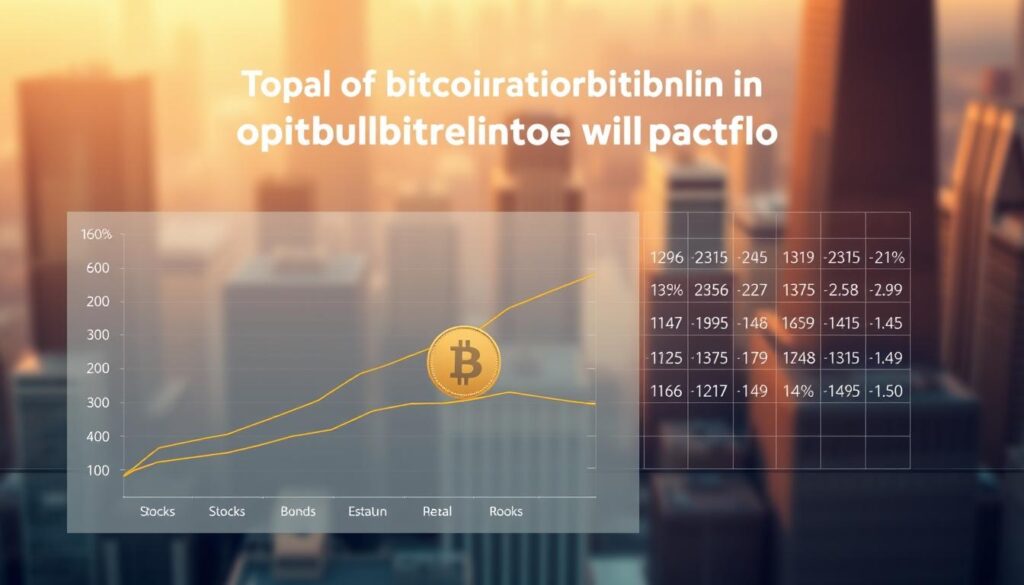 A vibrant, data-driven visualization of the optimal Bitcoin allocation in a diversified investment portfolio. In the foreground, a clean, minimalist chart depicts various asset classes - stocks, bonds, real estate, and Bitcoin - with their respective weightings. The chart is rendered in a sleek, modern style, using a color palette of muted blues, grays, and golds to convey a sense of stability and sophistication. In the middle ground, a subtle grid of numbers and percentages overlays the chart, providing clear numerical data on the optimal Bitcoin allocation. The background features a soft, blurred cityscape, suggesting the broader financial landscape in which this portfolio allocation would be situated. Warm, directional lighting casts a gentle glow across the scene, creating a sense of depth and atmosphere. The overall impression is one of a carefully considered, data-driven approach to portfolio diversification, with Bitcoin playing a thoughtful, integrated role. A vibrant, data-driven visualization of the optimal Bitcoin allocation in a diversified investment portfolio. In the foreground, a clean, minimalist chart depicts various asset classes - stocks, bonds, real estate, and Bitcoin - with their respective weightings. The chart is rendered in a sleek, modern style, using a color palette of muted blues, grays, and golds to convey a sense of stability and sophistication. In the middle ground, a subtle grid of numbers and percentages overlays the chart, providing clear numerical data on the optimal Bitcoin allocation. The background features a soft, blurred cityscape, suggesting the broader financial landscape in which this portfolio allocation would be situated. Warm, directional lighting casts a gentle glow across the scene, creating a sense of depth and atmosphere. The overall impression is one of a carefully considered, data-driven approach to portfolio diversification, with Bitcoin playing a thoughtful, integrated role.