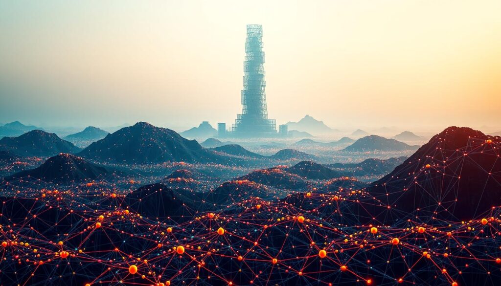 A visually striking landscape depicting the decentralized nature of the Bitcoin network. In the foreground, a vast array of interconnected nodes and devices, each representing a participant in the distributed system. The nodes are depicted in a vibrant array of colors, symbolizing the diversity and global reach of the network. In the middle ground, a towering, abstract representation of the blockchain technology that underpins Bitcoin, its complex layers and structures visible. In the background, a serene, minimalist backdrop, suggesting the resilience and stability of the network, untethered to any central authority. The scene is bathed in a warm, diffused lighting, creating a sense of harmony and interconnectedness. The overall effect is one of technological elegance and the power of decentralization. A visually striking landscape depicting the decentralized nature of the Bitcoin network. In the foreground, a vast array of interconnected nodes and devices, each representing a participant in the distributed system. The nodes are depicted in a vibrant array of colors, symbolizing the diversity and global reach of the network. In the middle ground, a towering, abstract representation of the blockchain technology that underpins Bitcoin, its complex layers and structures visible. In the background, a serene, minimalist backdrop, suggesting the resilience and stability of the network, untethered to any central authority. The scene is bathed in a warm, diffused lighting, creating a sense of harmony and interconnectedness. The overall effect is one of technological elegance and the power of decentralization.
