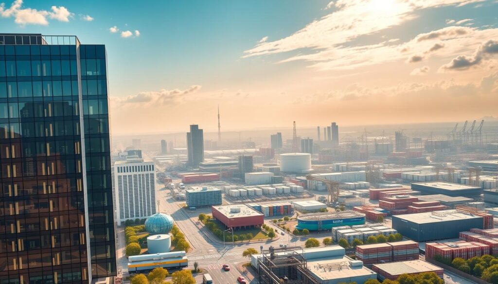 A wide-angle shot of a diverse business landscape, with AI-powered technologies and Bitcoin integration seamlessly interwoven across various industries. In the foreground, a sleek, modern office building showcases AI-driven automation and smart contracts, while a bustling financial district in the middle ground incorporates Bitcoin trading platforms and blockchain-based transactions. In the background, a sprawling industrial complex demonstrates AI-optimized supply chains and logistics, complemented by renewable energy infrastructure powered by Bitcoin mining. The scene is illuminated by a warm, golden light that casts a sense of progress and innovation, capturing the transformative potential of AI and Bitcoin in shaping the future of business. A wide-angle shot of a diverse business landscape, with AI-powered technologies and Bitcoin integration seamlessly interwoven across various industries. In the foreground, a sleek, modern office building showcases AI-driven automation and smart contracts, while a bustling financial district in the middle ground incorporates Bitcoin trading platforms and blockchain-based transactions. In the background, a sprawling industrial complex demonstrates AI-optimized supply chains and logistics, complemented by renewable energy infrastructure powered by Bitcoin mining. The scene is illuminated by a warm, golden light that casts a sense of progress and innovation, capturing the transformative potential of AI and Bitcoin in shaping the future of business.