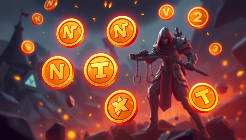 Eine Illustration von NFTs in Spielen, die digitale Besitztümer darstellen Eine Illustration von NFTs in Spielen, die digitale Besitztümer darstellen
