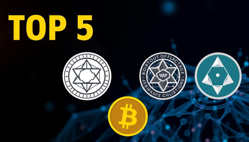 Generieren Sie ein Bild, das die Top 5 KI-Krypto-Coins darstellt. Generieren Sie ein Bild, das die Top 5 KI-Krypto-Coins darstellt.